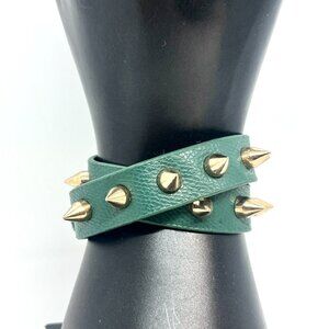 FAUX LEATHER SPIKE Bracelet Choker Green Gold Tone Punk Pleather Vegan Rocker